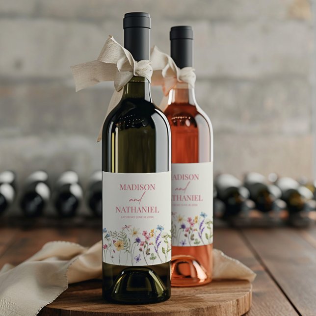 Wildbloms Vild Flower Blommigt Garden Wedding Vinflaska Etikett (Skapare uppladdad)