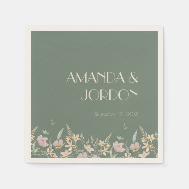 Wildblomsage Deco Bröllop Cocktail Pappersservett (Framsidan)