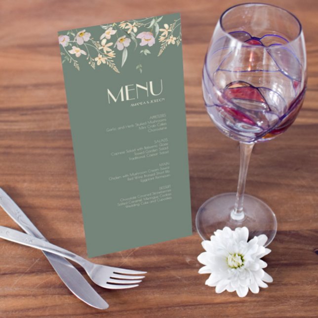 Wildblomsage Deco Bröllop Menu Meny (Skapare uppladdad)