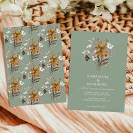 Wildblomsage Grönt Boho Fall Wedding Inbjudningar