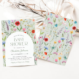 Wildblomsage Grönt Kön Neutral Baby Shower Inbjudningar