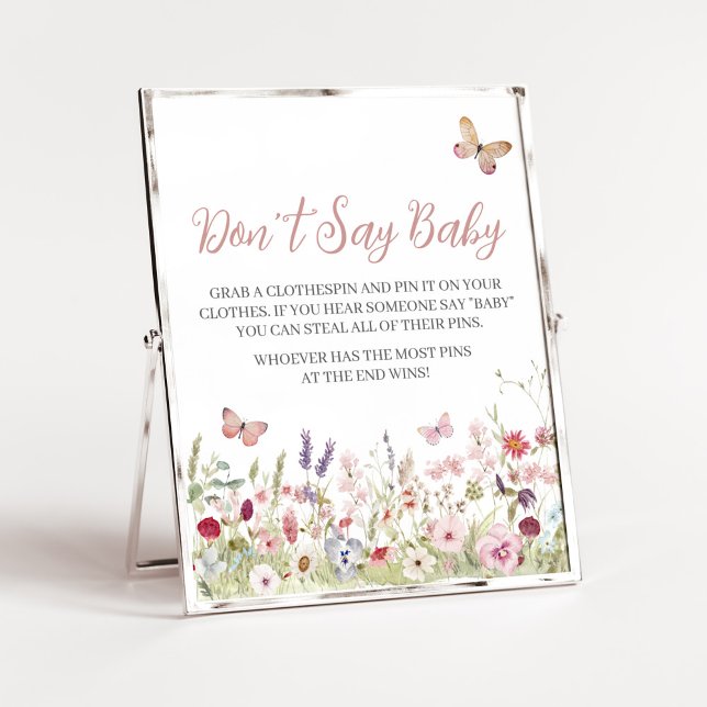 Wildblomsblommans babyskor Säg inte Baby Poster (Boho Butterflies Baby Shower Don't Say Baby Sign)
