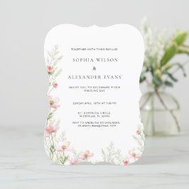 Wildblomsbröllopsinbjudan i en mjuk romantik, inbjudningar