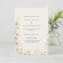 Wildblomsbröllopsinbjudan i en mjuk romantik,