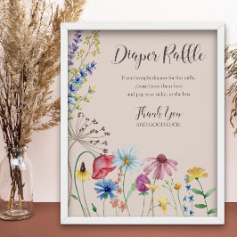 Wildblomschassi Diaper Raffle Sign Baby Shower Poster