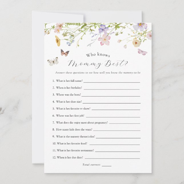 Wildblomsfjäril som känner till Mammans spelkort Inbjudningar (Framsida)