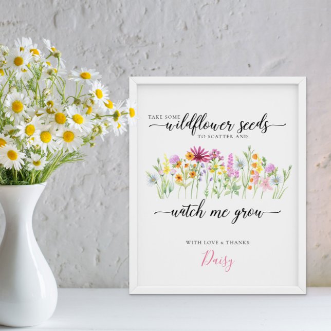 Wildblomsfrön Se mig Grow Baby Shower Favors favor Poster (Watch me Grow floral baby shower sign - Wildflower Meadow Collection - order printed or digital file)