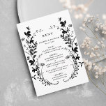 Wildblomsihouette Wandeans Bröllop Black & White Meny<br><div class="desc">Den här elegant bröllop-menyn har vilda blommor silhouette som en andedräkt och initialer på baksidan. Om du vill ha en mer avancerad anpassning av den här designen klickar du på BLUE DESIGN VERKTYG ovan! Matchande objekt är också tillgängliga.</div>