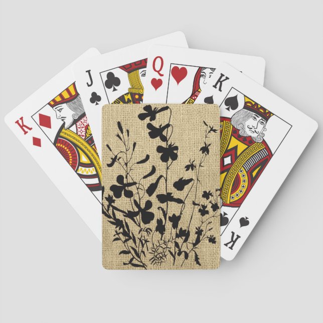 WildblomSilhouette Burlap Casinokort (Baksidan)