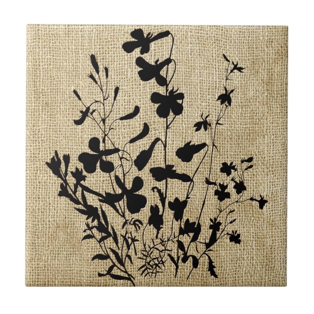 WildblomSilhouette Burlap Kakelplatta (Framsidan)