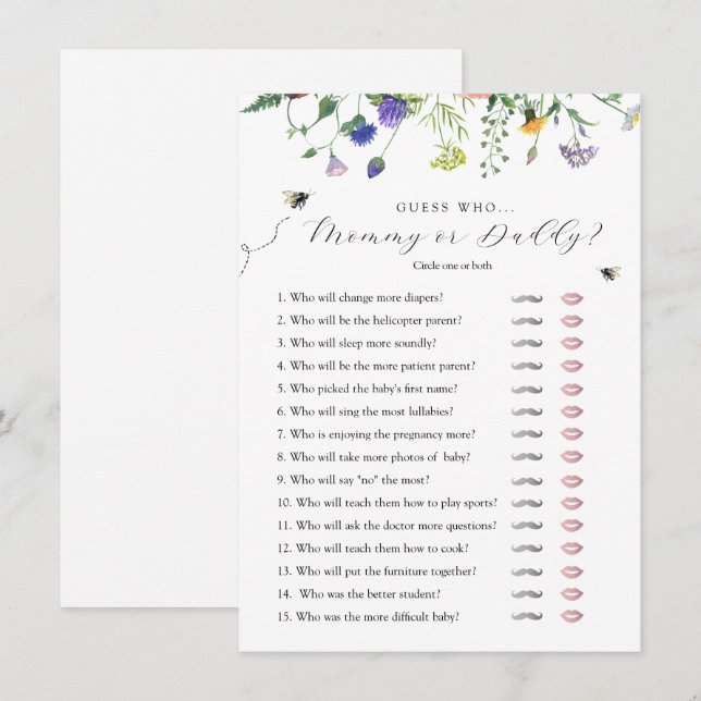 Wildblomskö gissar vem som spelar vildkort för bab inbjudningar (Fram/baksida)