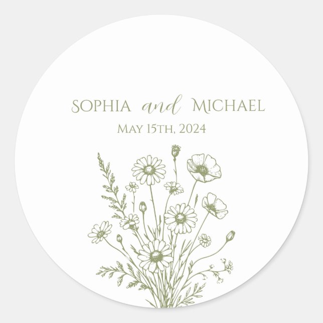 Wildblomskonlegance Wedding Stickers Runt Klistermärke (Framsida)