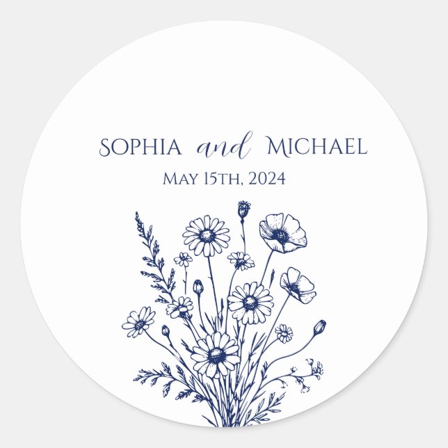 Wildblomskonlegance Wedding Stickers Runt Klistermärke (Framsida)