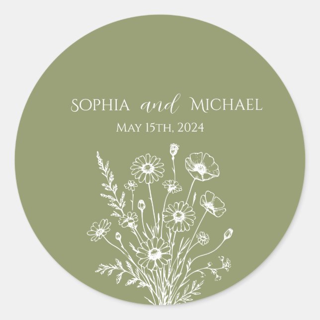 Wildblomskonlegance Wedding Stickers Runt Klistermärke (Framsida)
