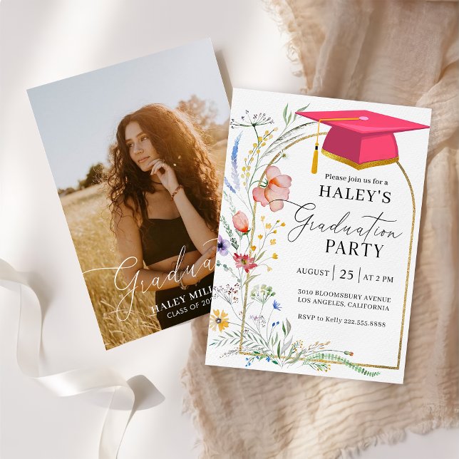 Wildblomskript Grad Photo Studenten 2024 Inbjudningar (Skapare uppladdad)