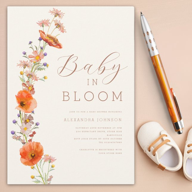 Wildblomskur Neutral Baby Shower Inbjudningar (Boho watercolor floral baby shower invitation)