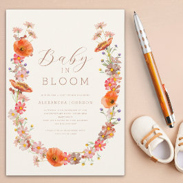 Wildblomskur Neutral Baby Shower Inbjudningar