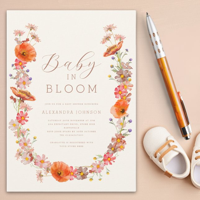 Wildblomskur Neutral Baby Shower Inbjudningar (Boho Wildflower baby shower invitation baby in bloom)