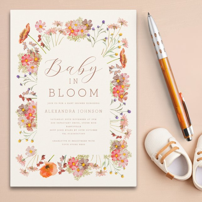 Wildblomskur Neutral Fall Baby Shower Inbjudningar (Baby in bloom gender neutral fall baby shower)