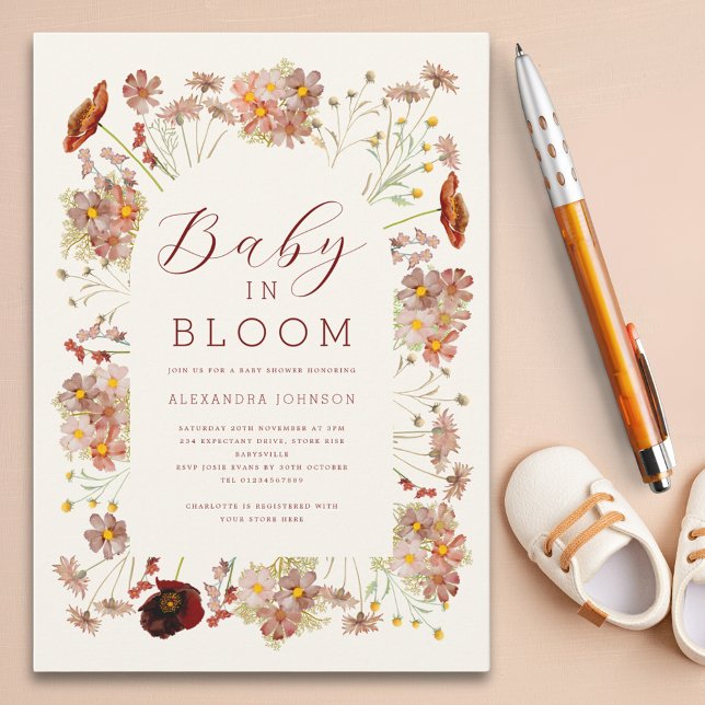Wildblomskur Neutral Fall Baby Shower Inbjudningar (Wildflower gender neutral fall baby shower invitation)