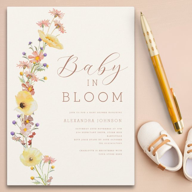Wildblomskur Neutral Fall Baby Shower Inbjudningar (Baby in bloom elegant watercolor wildflowers baby shower invitation )