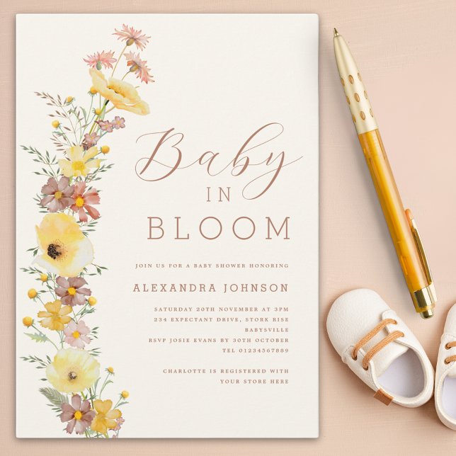 Wildblomskur Neutral Fall Baby Shower Inbjudningar (Baby in bloom Gender neutral fall baby shower invitation)