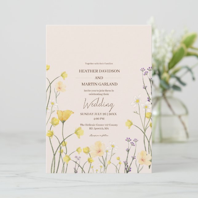 Wildblomsminimalisten Rustic Garden Wedding Inbjudningar (Stående Fram)