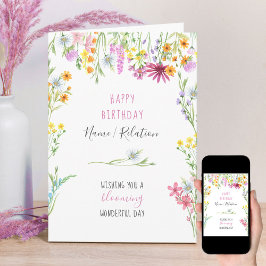 WildblomSöt Watercolor Blommigt Ram Birthday Kort