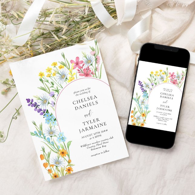 Wildblomsskorgen, Eleganten Blommigt Bröllop Inbjudningar (wildflower wedding invitations available professionally printed or instant digital download or both!)