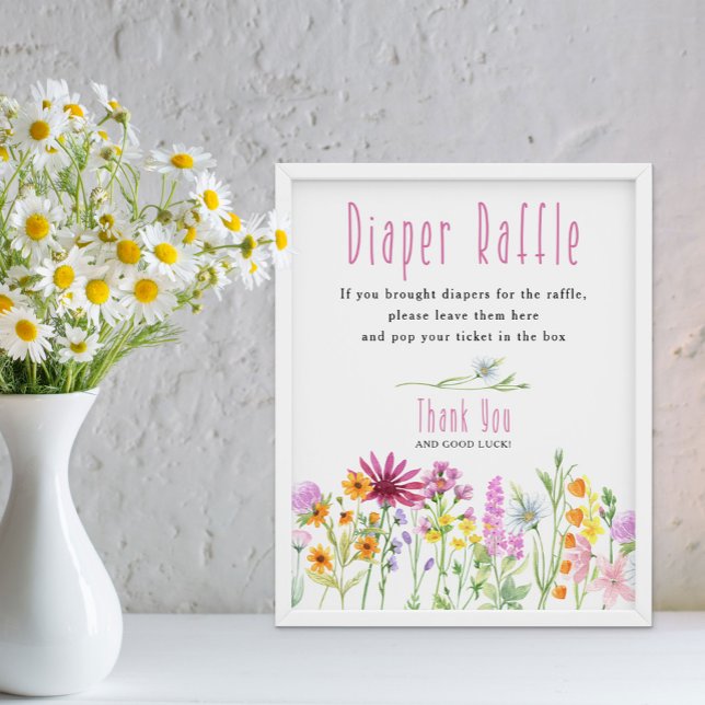 Wildblomsskugga Diaper Raffle Baby Shower Poster (Diaper Raffle baby shower game from my Wildflower Meadow Collection - order printed or digital file)