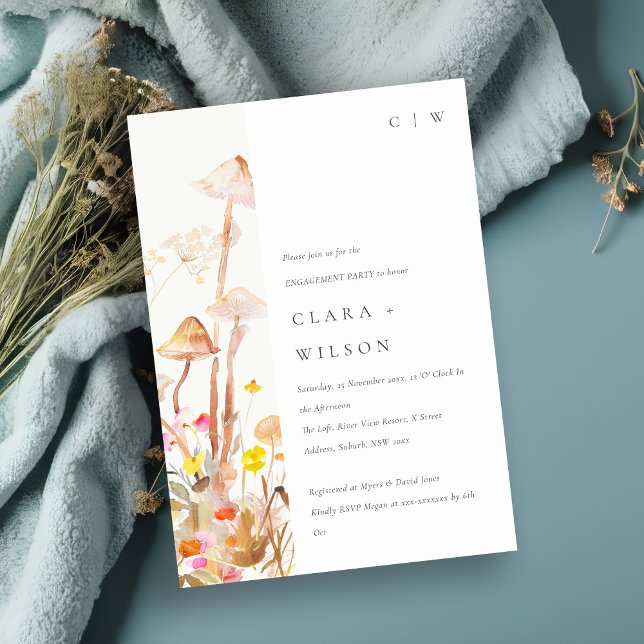 Wildblomssvamp Autumn Botanical Förlovning Inbjudningar (Skapare uppladdad)