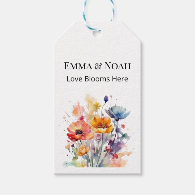 Wildblomssymfoni: Färgfull Vår Watercolor Presentetikett (Framsidan)