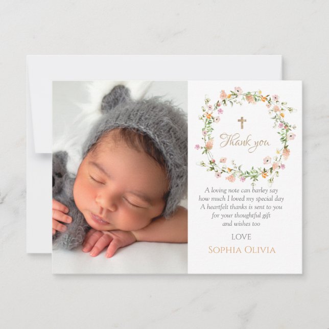  Wildblomster Baptism Rosa Girl Tackyou Card Tack Kort (Framsida)