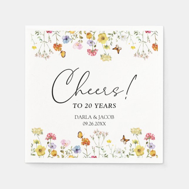 Wildblomster Butterflies Boho-jubileum Cheers Pappersservett (Framsidan)