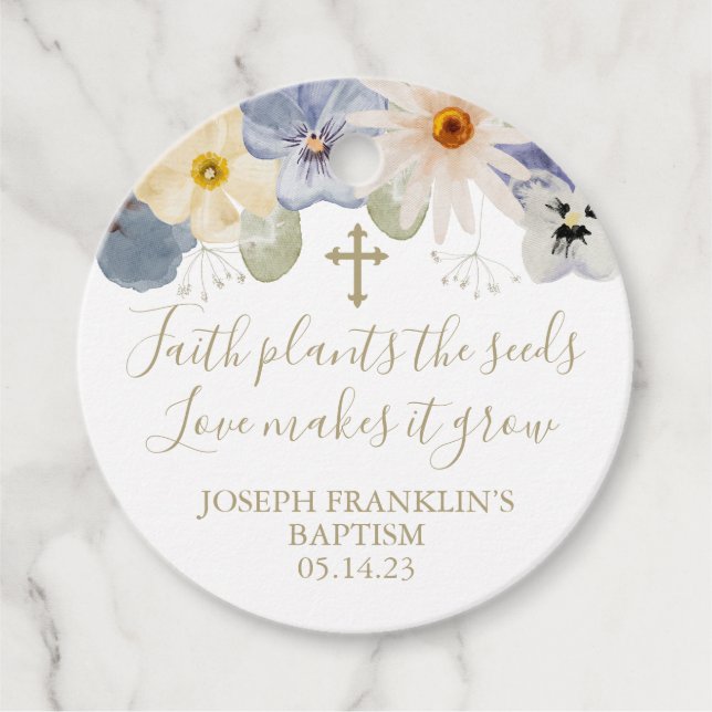 Wildblomster Faith Plants the seed Baptism Gåvor Etiketter (Framsida)