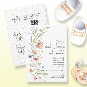 Wildblomsterbabyskor allt i ett inbjudningar