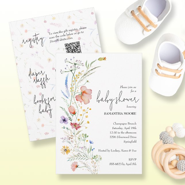 Wildblomsterbabyskor allt i ett inbjudningar (Wildflowers baby shower all in one invitations - PRINTED and/or INSTANT DOWNLOAD)