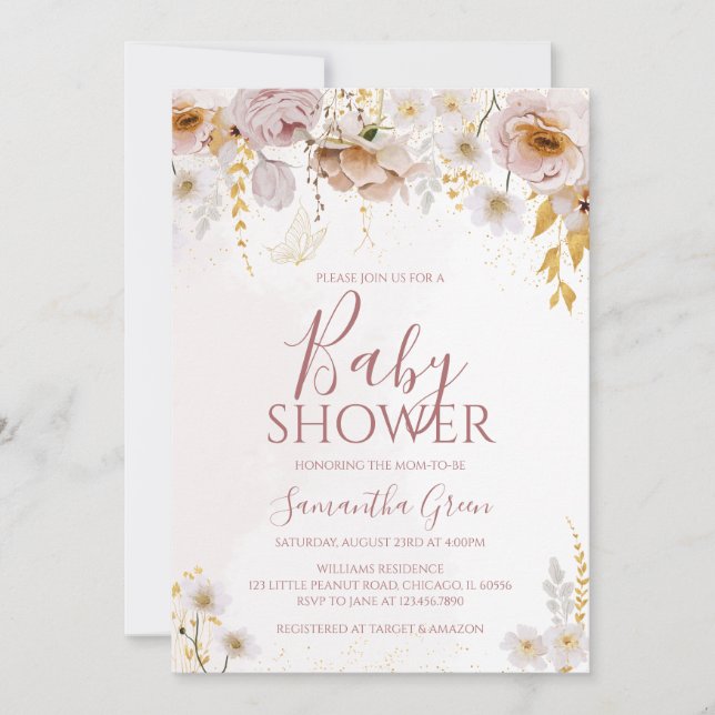 Wildblomsterbabyskor Inbjudningar (Framsida)