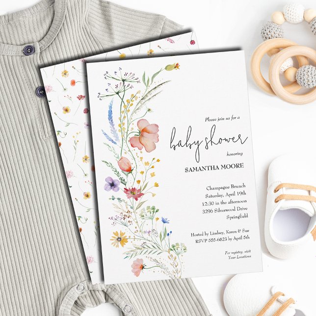 Wildblomsterbabyskor Inbjudningar (Wildflower baby shower invitations - PRINTED and/or INSTANT DOWNLOAD)