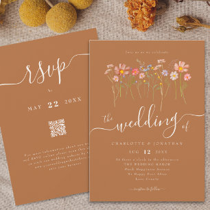 WildblomsterBlommigt Brown Sugar Beige QR-kod Inbjudningar