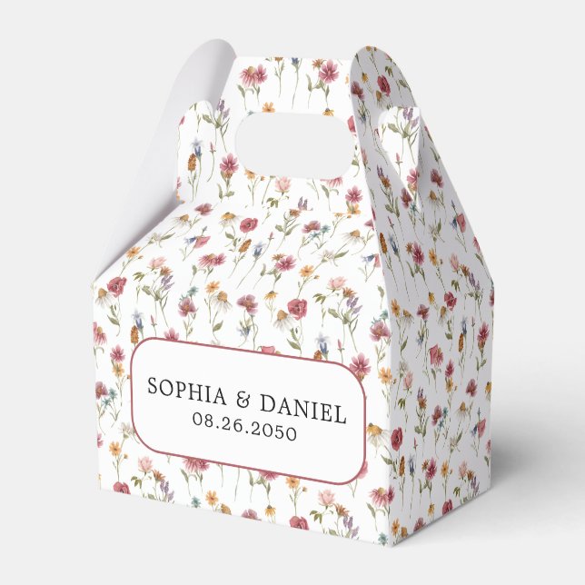 Wildblomsterbröllopsfavoritruta Presentaskar (Framsidan Sidan)