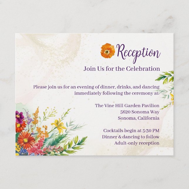Wildblomsterbröllopsmottagning Tilläggskort (Framsida)