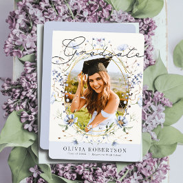 Wildblomsterfärgad blå Blommigt Foto Studenten Inbjudningar