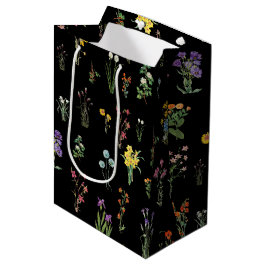 Wildblomsterfärgad svart botanisk Blommigt