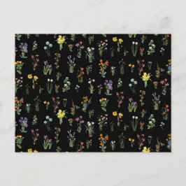 Wildblomsterfärgad svart botanisk Blommigt Helg Vykort