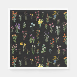 Wildblomsterfärgad svart botanisk Blommigt Pappersservett