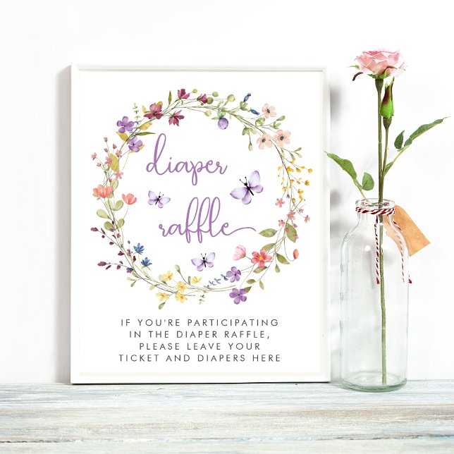 Wildblomsterfärgning Diaper Raffle Baby Shower Poster (Skapare uppladdad)