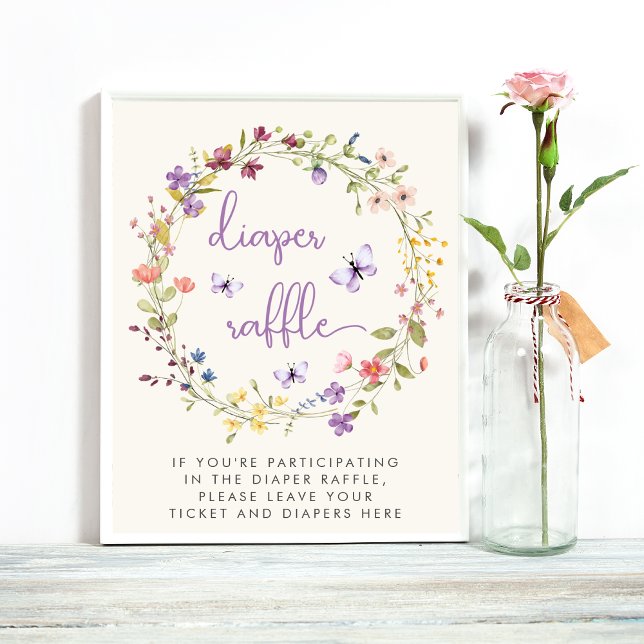 Wildblomsterfärgning Diaper Raffle Baby Shower Poster (Skapare uppladdad)