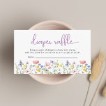 Wildblomsterfärgning Diaper Raffle Baby Shower Tilläggskort<br><div class="desc">Kort för raffeltak i elegant flicka,  med "blöjstråle" skriven i ett snyggt lavender lila-skript och vimiskt boho-inspirerade vattenfärger av vilda lilor,  rosor,  persikor och gulter och en lila fjäril. Anpassa din pappersraffelbegäran med enkel grått-typografi.</div>