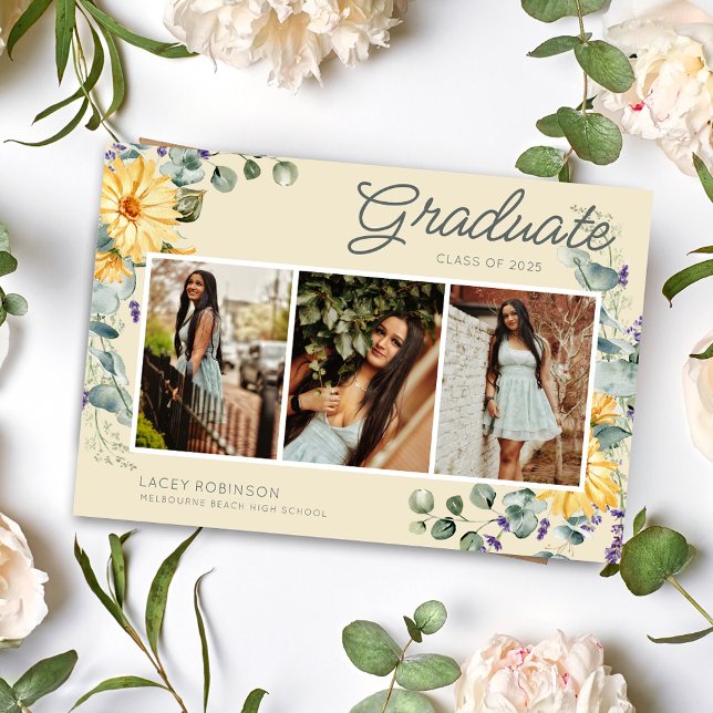 Wildblomsterfoto Girl High School Studentfest Inbjudningar (Wildflower Photo Girl High School Graduation Party Invitation)